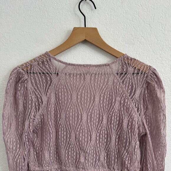 Free People Luisa Sheer Lace V-Neck Long Sleeve Babydoll Top Lavender Purple S - Picture 10 of 14